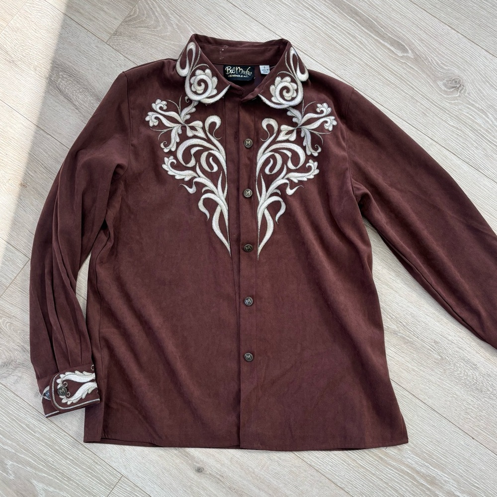 Bob Mackie vintage faux suede western Embroidered button up statement collar